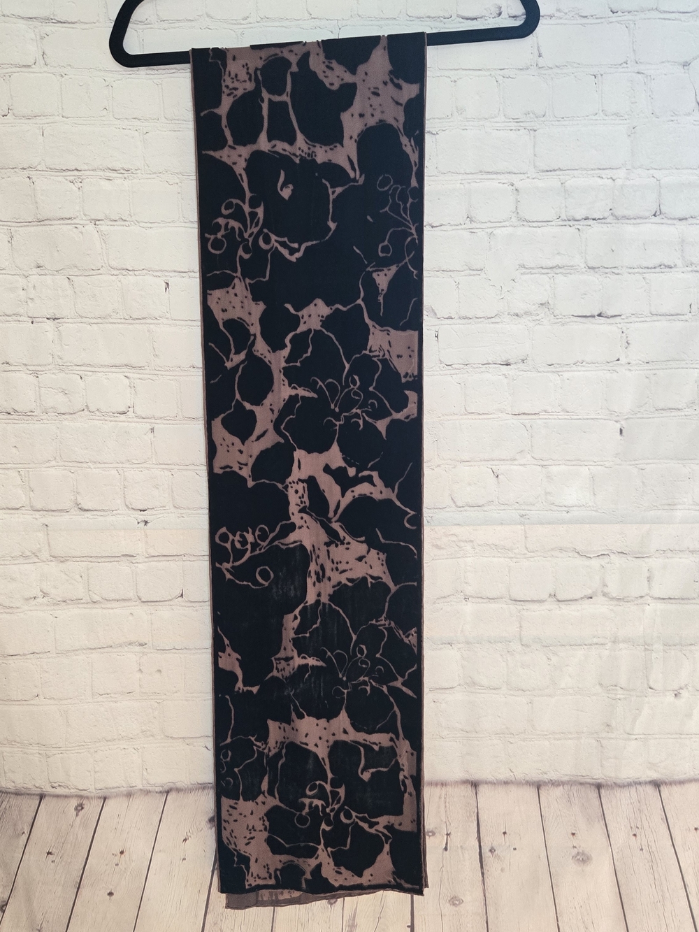Womens Scarf Brown Velvet Floral Burnout Reversible‎ Abstract Artsy Whimsigoth